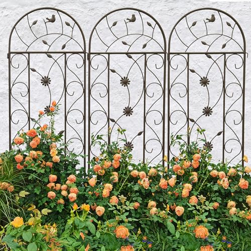 4 Pack Metal Garden Trellis 86.7" Tall Outdoor Climbing Plant Support for Roses, Flowers, Rustproof Durable Brown Galvanized Tube, Lawn Garden Fence Decor Screen (4, Retro-86.7" H) - view 3
