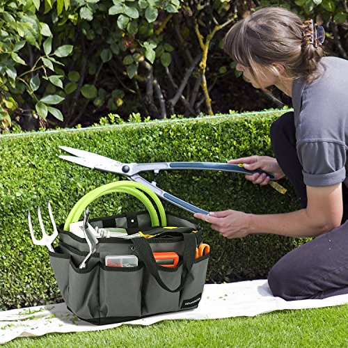 14 Inch Gardening Tote Bag, Garden Tool Storage Bag, Gray+Black - view 7