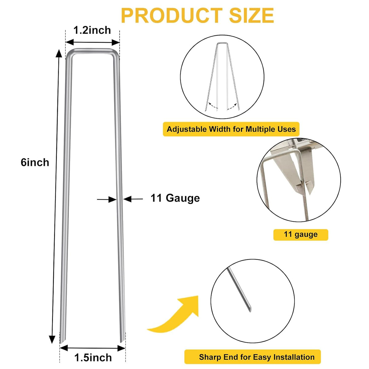 360 Pack 6 Inch Landscape Staples, Galvanized Garden Staples 11 Gauge Ground Stakes Landscaping Fabric Pins Plant Cover Stakes Yard Staples for Lawn Fence Tent Hose Drip Irrigation Tube - view 2