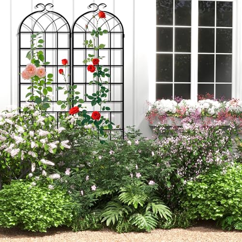82.7 x 40in Rustic Iron Arch Decoration Garden Trellis with Black Metal Coating – Perfect for Supporting Climbing Plants Outdoor, Roses, Vines, Flowers, and Vegetables. - view 6