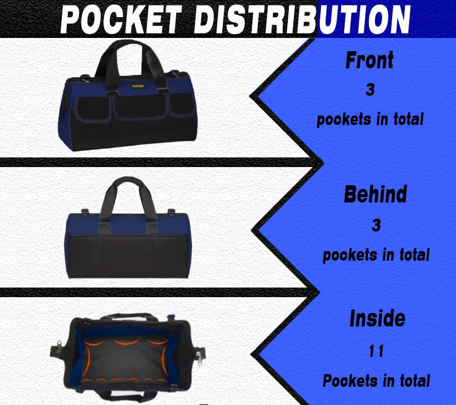 22 Inch Heavy Duty Tools Bag With Wide Mouth for Tool Storage, Carrier and Organizer, Tool Bag for Men/Women, Wide Mouth Tote Bag With Inside Pockets (22 Inch) - view 4