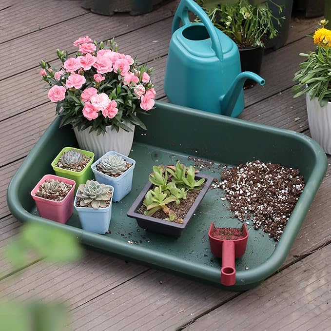 Garden Tidy Tray, Multifunctional One Piece Potting Tray for Seeding, Mixing, Growing and Pot Storage, Succulent and Cactus Soil Potting Mix Tray 23"x16.4"x4.3",Green - view 2
