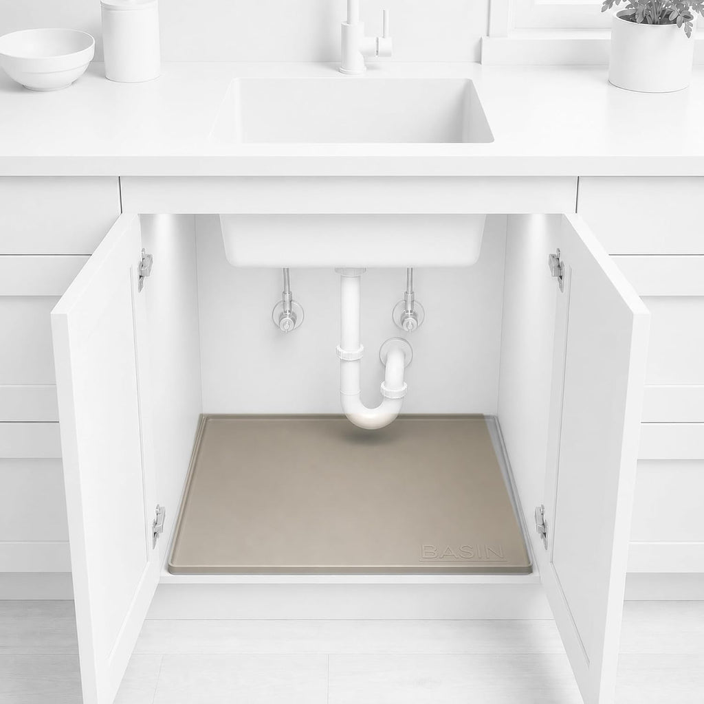 Heavy Duty Under Sink Mat - Original Silicone Under Sink Mats - Under Sink Tray - Cover Kitchen Cabinet Liner Taupe 34.25x22 - view 6