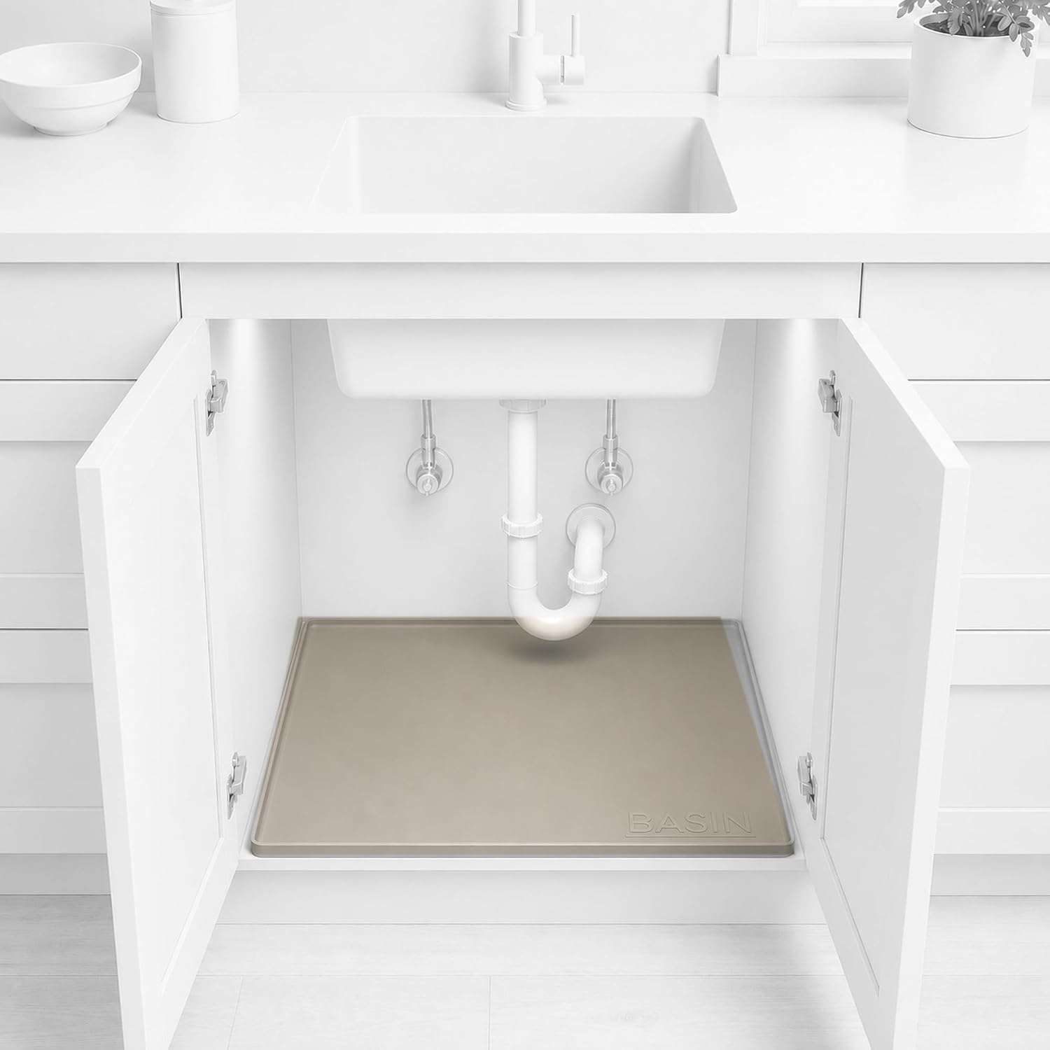 Heavy Duty Under Sink Mat - Original Silicone Under Sink Mats - Under Sink Tray - Cover Kitchen Cabinet Liner Taupe 34.25x22 - view 6