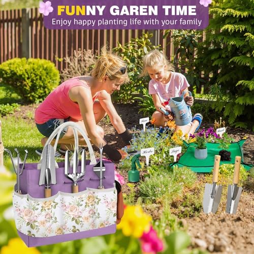 22Pcs Gardening Tools Set for Women Heavy Duty Garden Hand Tool Kit,Birthday Gifts for Mom Wife Grandma Beginner Gardening Accessories with Large Tote Bag/Shovel/Repotting Mat/Plant Labels/Gloves - view 6
