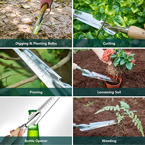 Gardening Hand Tool Set - 3PCS Stainless Steel Garden Tool Kit Multifunctional Tool with Wooden Handle Trowel, Fork & Weeder for Weeding Planting Transplant, Ideal Garden Gift for Women&Men - view 5