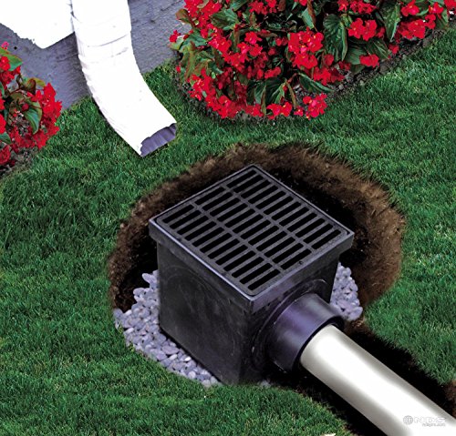 900BKITRTL1PK Square Catch Basin Drain Kit with 2-Opening Catch Basin Drain, 2 Adapters, 1 Outlet Plug, 1 Plastic Drain Grate, 9-Inch, for Lawns, Landscaped Areas, Black - view 2