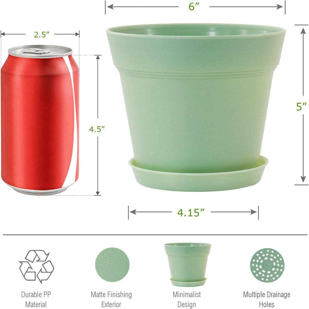 16 Pack 6 inch Plastic Planters, Indoor Flower Pots, Heavy Duty and Stylish 6 Inch Plant Pots for Indoor Plants with Drainage Holes and Tray for Plants, Flowers, Colorful - view 3