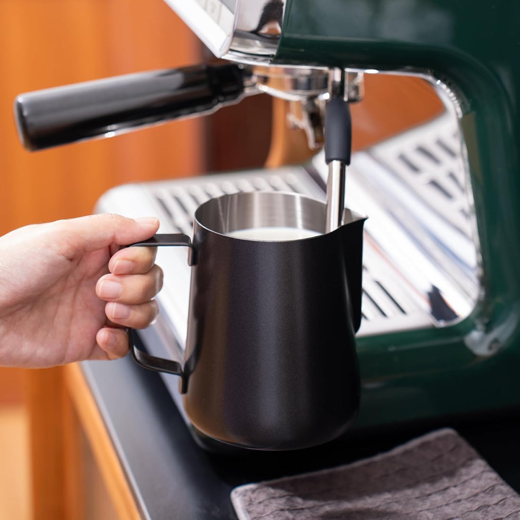 2 Pack Matte Black Milk Frothing Pitcher, 12oz/350ml & 20oz/600ml Espresso Steaming Pitcher, Stainless Steel Milk Frother Steamer Cup, Perfect for Espresso Coffee Cappuccino Latte Art - view 7