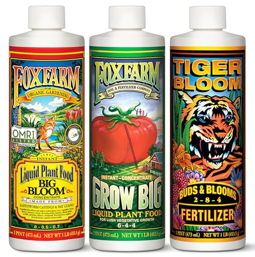 Soil Liquid Trio Pack - Big Bloom, Grow Big, Tiger Bloom Fertilizers Supports Vigorous Plant Growth, Bud Development & Abundant Fruit - Complete Liquid Plant Food Set - 3 Pint Bottles