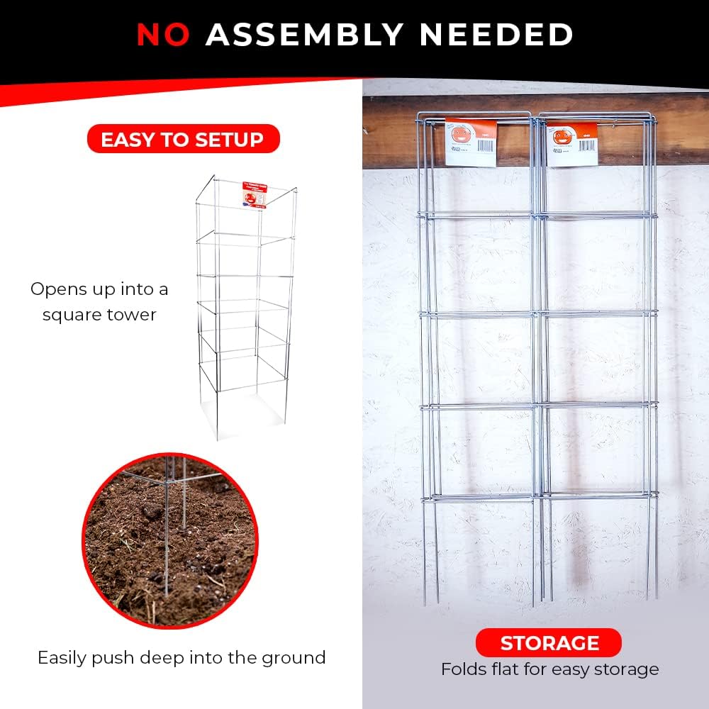 Cedar Ridge Square Foldable Tomato Cages - Made in USA Heavy Duty Plant Support for Vegetable Garden, Vegetables, and Flowers - Stakes and Trellis for Climbing Plants (13x56) 3-Pack - view 5