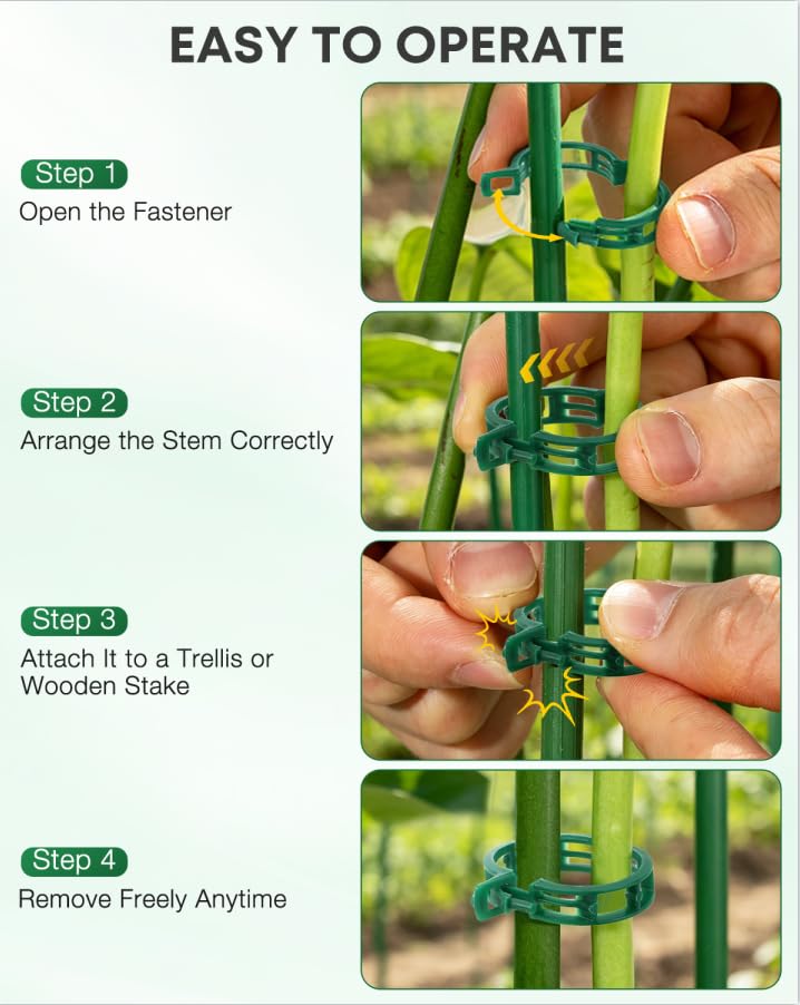 300Pcs Green Tomato Clips,Plastic Trellis Clips,Reusable Plant Support Clips for Tomatoes,Cucumbers,and Vines,Garden Supplies for Vertical Growing - view 5