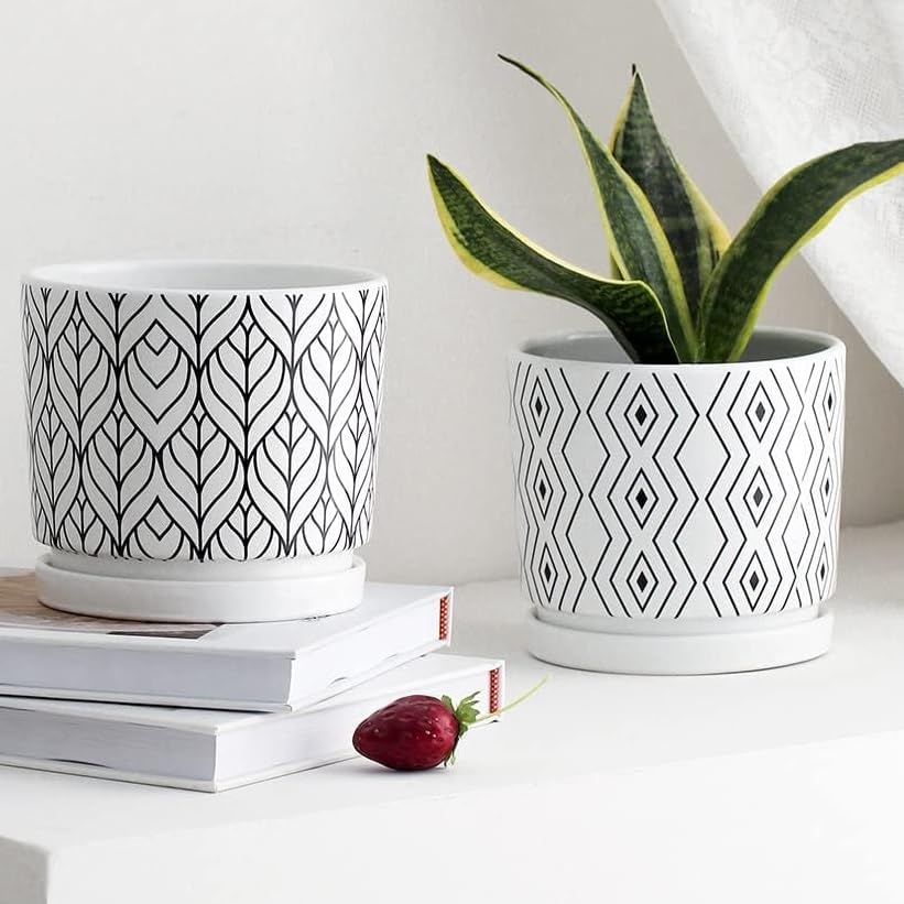 Ceramic Plant Saucer Tray 2 Pcs 6.4 Inch White, 6.4" OD x6.02 ID x0.9 Deep| Fits Flower pots Bottom≤ 6", Heavy Duty Glazed Round Planter Drip with Catch Basin for Indoor Outdoor Plants - view 7
