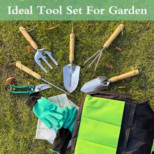 Garden Tools Set, Stainless Steel Gardening Supplies Kit, Gardening Kit, Garden Hand Tools with Fashion and Durable Storage Bag, Planting Tools, Ideal Gifts for Women & Men (10 Pieces) - view 2