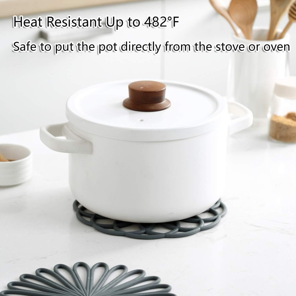 Set of 3 silicone trivet mat - hot pot holder hot pads for table & countertop - trivet for hot dishes - non-slip & heat resistant modern kitchen hot pads for pots & pans, grey - view 2