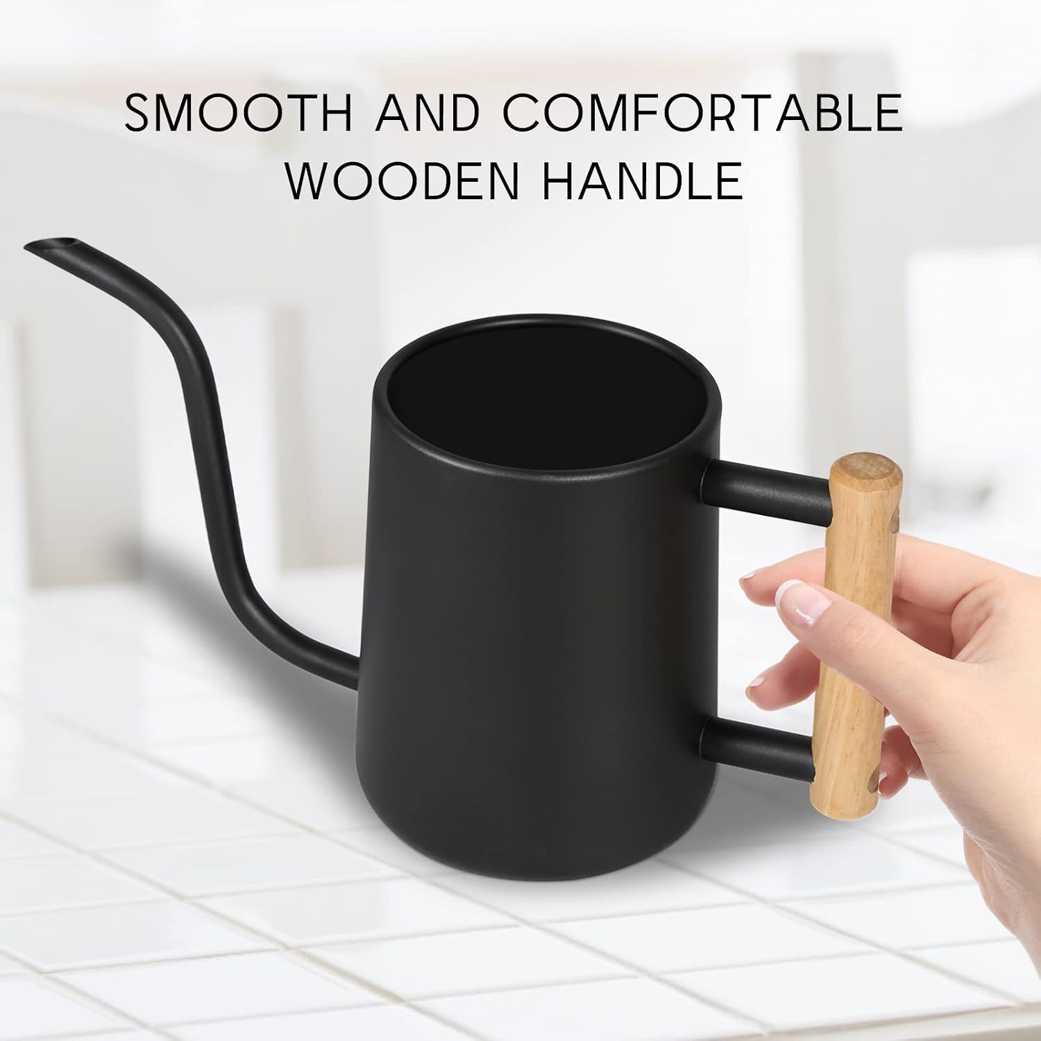 Watering can for indoor plants, 35 oz/1000 ml metal stainless steel pot with long spout for house plants bonsai outdoor garden flower decorative (black) - view 4