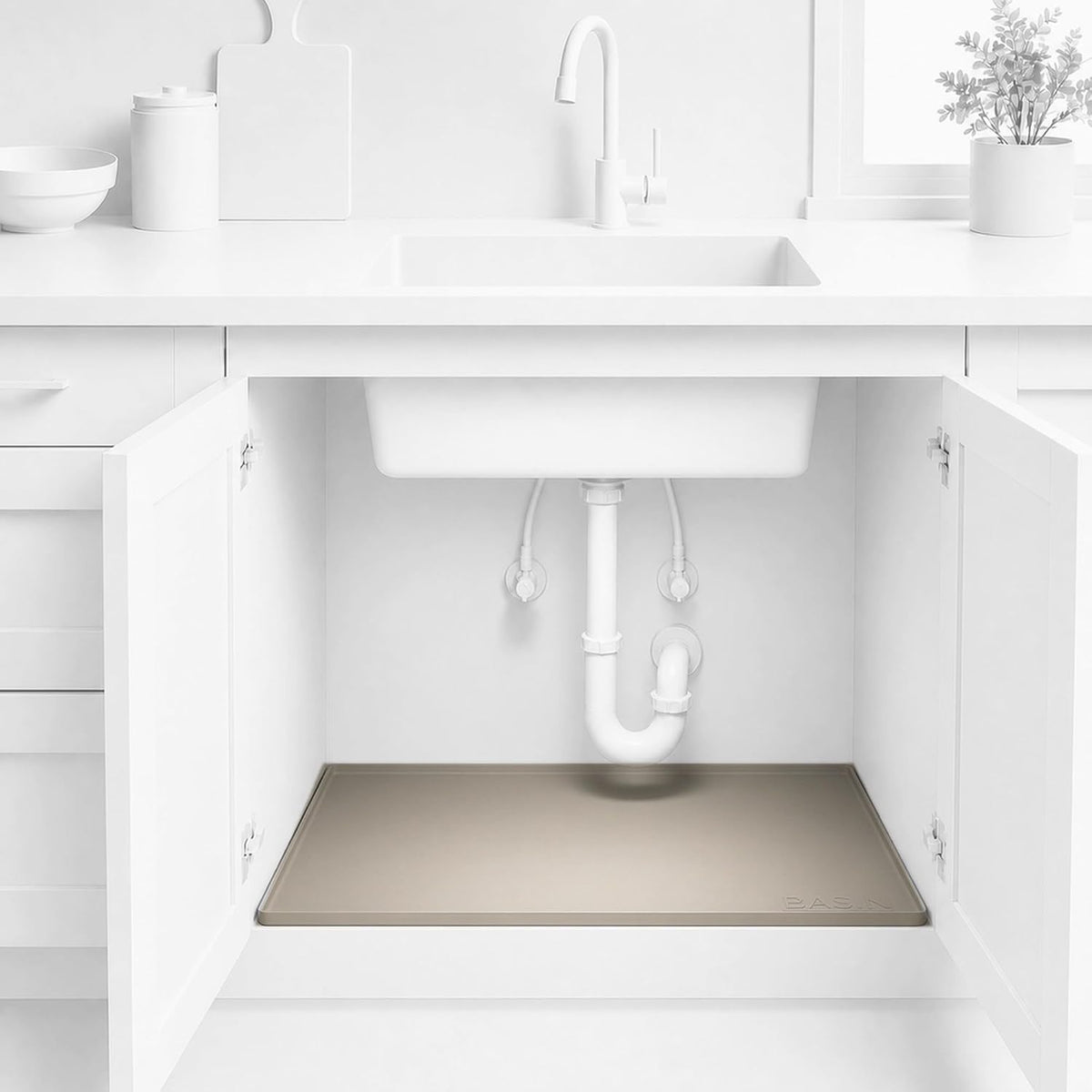 Heavy Duty Under Sink Mat - Original Silicone Under Sink Mats - Under Sink Tray - Cover Kitchen Cabinet Liner Taupe 34.25x22 - view 7