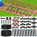 Greenhouse Micro Drip Irrigation Kit Automatic Irrigation System Patio Misting Plant Watering System with 1/4 inch 1/2 inch Irrigation Tubing Hose Adjustable Nozzle Emitters Barbed Fittings