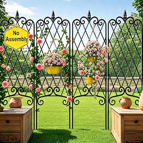 4 Pack Garden Trellis for Climbing Plants Outdoor 47” x 16” Garden Fencing Decorative Plant Trellis Vegetables and Rose Trellis for Ivy Cucumbers Black