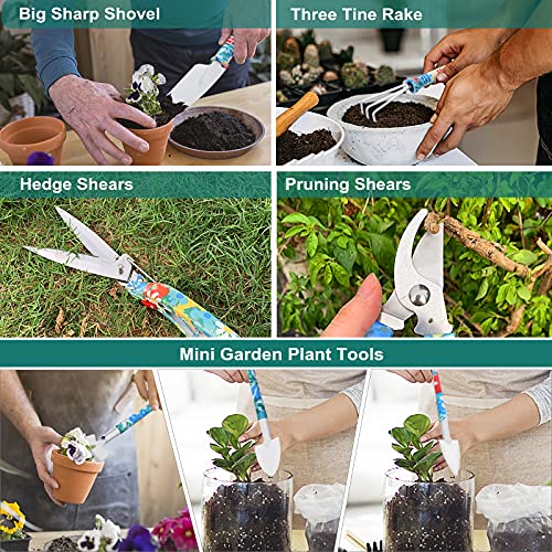 Garden Tool Set, Stainless Steel Heavy Duty Gardening Tools 30 PCS w/Floral Print, Trowel Rake Weeder Pruner Shears Sprayer Digging Claw Gloves, Ideal Gardening Set for Women - view 3