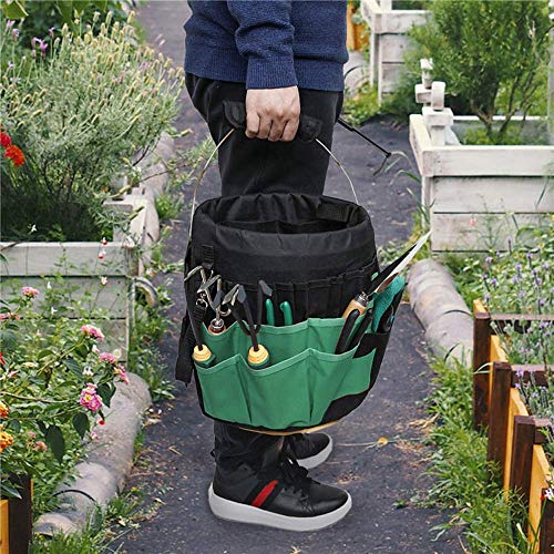 Green Gardening Tools Organizer 5 Gallon Bucket Tools Kit Storage Organizer with Handle, Garden 42 Pockets Tools Management Bucket Bag Trays, Insert Bucket Boss Tools Organizer (Tools Excluded), Black, 17.91 inch x 11.81 inch - view 3