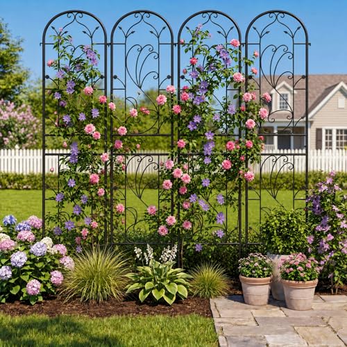 2-Pack 87" x 20" Sunflower Scroll Arch Black Metal Garden Trellises - view 5