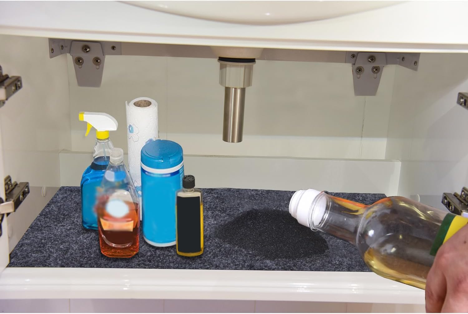 Under The Sink Mat for Cabinet,Drawer,Kitchen Tray Drip,Cabinet Liner,Absorbent Fabric Layer,Anti-Slip Waterproof Layer,Reusable,Washable