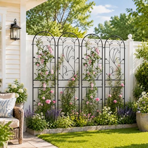 2-Pack 87" x 20" Sunflower Scroll Arch Black Metal Garden Trellises - view 6