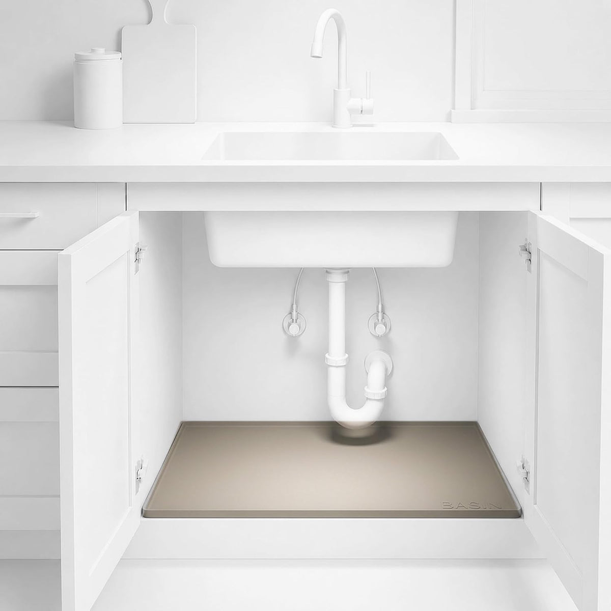 Heavy Duty Under Sink Mat - Original Silicone Under Sink Mats - Under Sink Tray - Cover Kitchen Cabinet Liner Taupe 34.25x22 - view 4