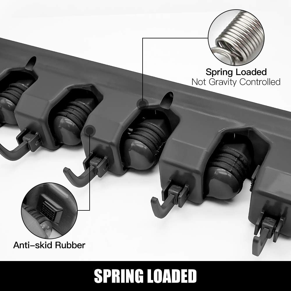 Mop and Broom Holder, Wall Mount Organizer Storage Tool Rack | Broom and Mop Organizer Wall Hanging for Garage, Laundry Room, Garden, Utility, 5 Ball Slots and 6 Hooks(Black) - view 2