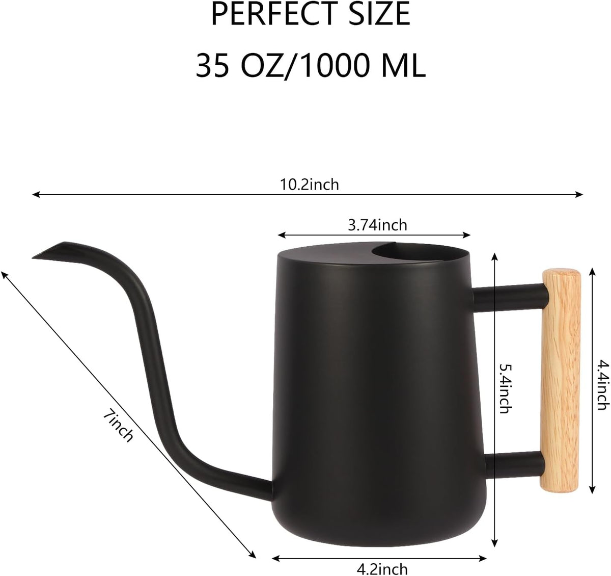 Plant Watering Can,35oz Metal Watering Can,Stainless Steel Indoor Plants with Long Curved Spout,Small Bonsai Outdoor Garden Modern Decorative(Black) - view 7