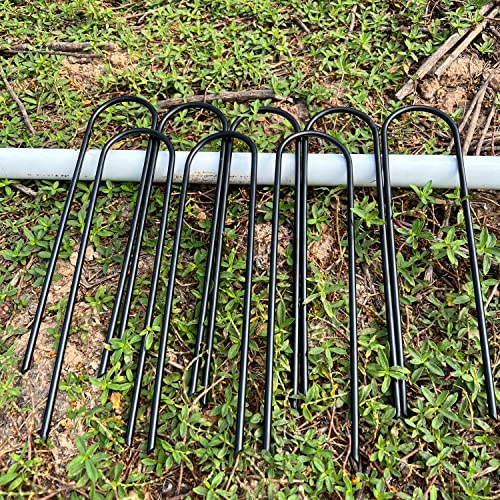Heavy Duty Trampoline Anchors High Wind U-Shaped Sharp Ends Ground Anchor Galvanized Steel 11.8inch Safety Stakes for Soccer, Tents and Garden Decorations (Black 8pcs) - view 6