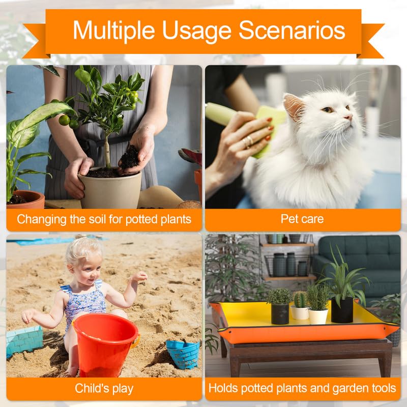 39.5" x 31.5" Large Repotting Mat for Indoor Plants Transplanting and Potting Soil Mess Control, Waterproof Portable Succulent Plant Repotting Tray Gardening Gifts for Women, Orange - view 4
