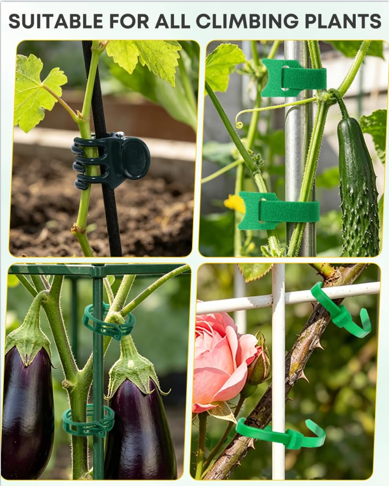 300Pcs Green Tomato Clips,Plastic Trellis Clips,Reusable Plant Support Clips for Tomatoes,Cucumbers,and Vines,Garden Supplies for Vertical Growing - view 7