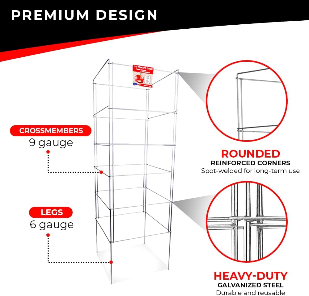 Cedar Ridge Square Foldable Tomato Cages - Made in USA Heavy Duty Plant Support for Vegetable Garden, Vegetables, and Flowers - Stakes and Trellis for Climbing Plants (13x56) 3-Pack - view 3