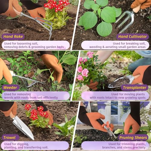 22Pcs Gardening Tools Set for Women Heavy Duty Garden Hand Tool Kit,Birthday Gifts for Mom Wife Grandma Beginner Gardening Accessories with Large Tote Bag/Shovel/Repotting Mat/Plant Labels/Gloves - view 5