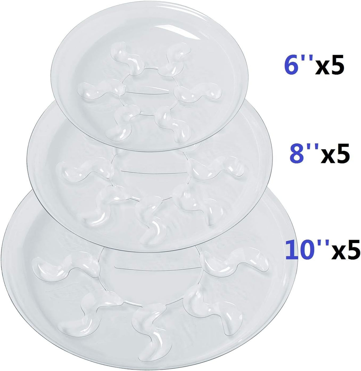 15 Pack Assorted Sizes 6 8 10 Inch Clear Thick Plastic Heavy Duty Sturdy Plant Saucer Drip Trays for pots, 5 Pieces of Each Size (Assorted Sizes 6'', 8'', 10'') - view 5