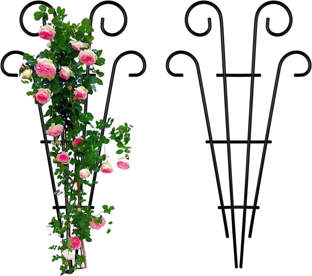 2 pack 31 inch black coated wave pot metal trellis stakes for climbing plants patio plant support for outdoor, rose, vegetable flower, backyard