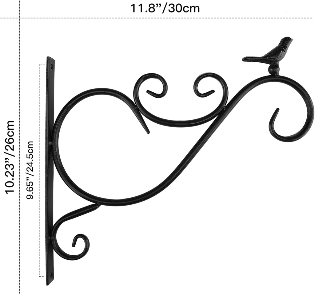 2 Pack Wall Hanging Plant Bracket | 12" Retro Iron Metal Wall Décor Shepards Hook Lantern Wall Hanger for Hanging Plants Outdoor, Bird Feeders, Bird 01 - Black - view 6