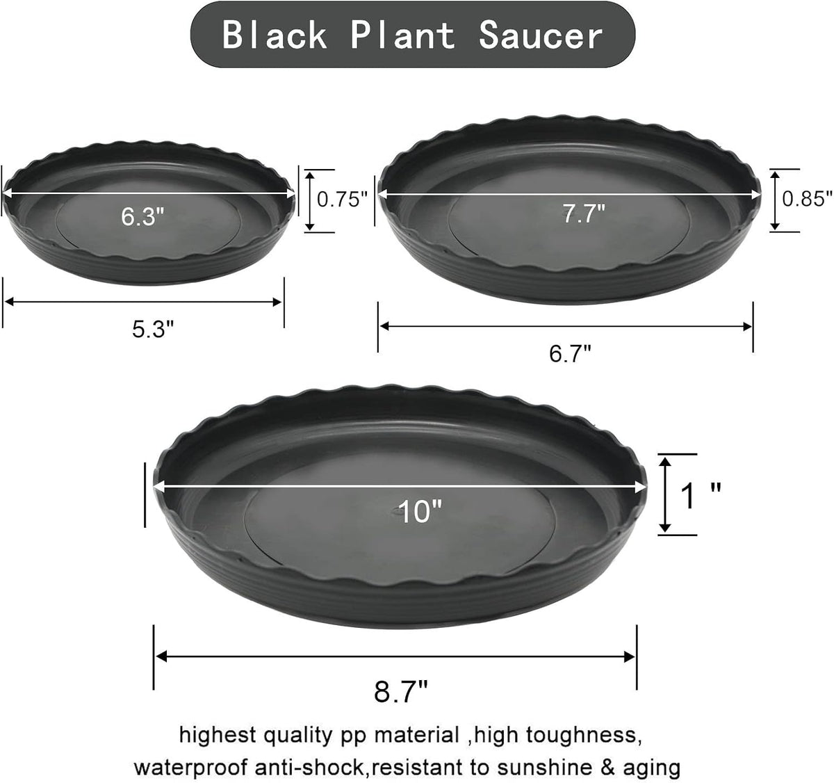12pcs plant saucer, 6 8 10 inch durable plastic plant tray, black round plant pot saucers, drip tray for indoor and outdoor garden - view 7
