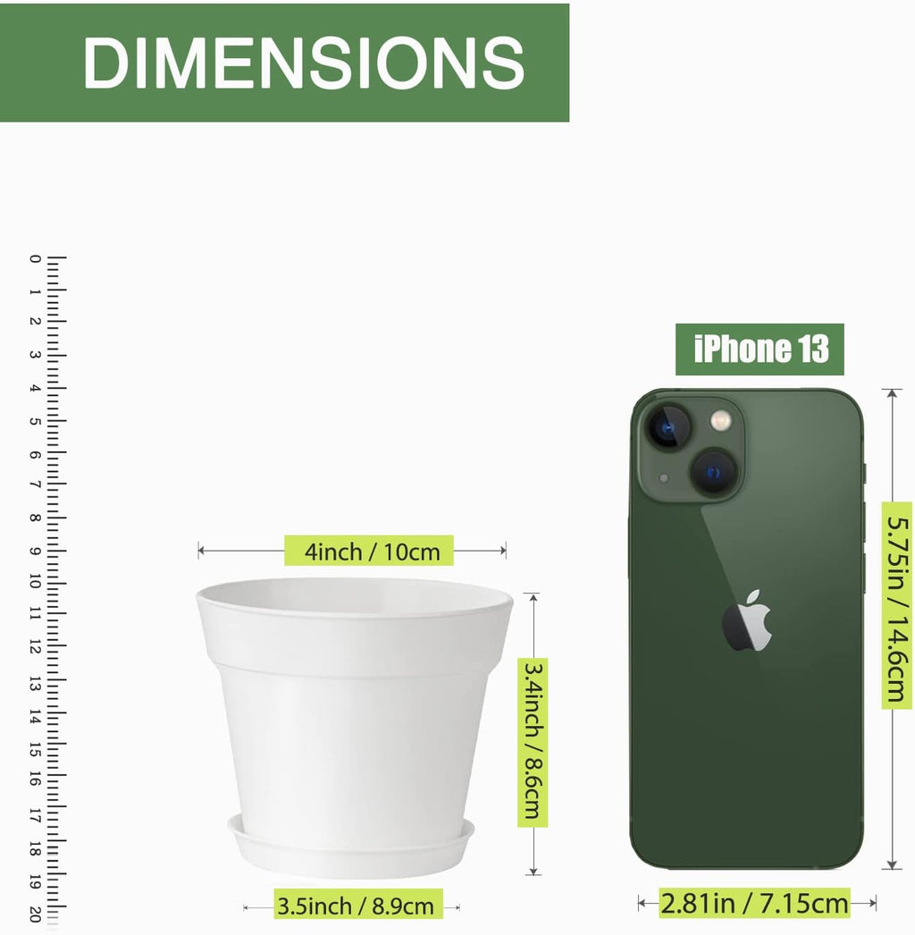 28 Pack 4 inch Small Plant Pots, Plastic Planters with Drainage Holes and Saucers for Flowers Plants, Succulents, Seed Starting Pots, White - view 7