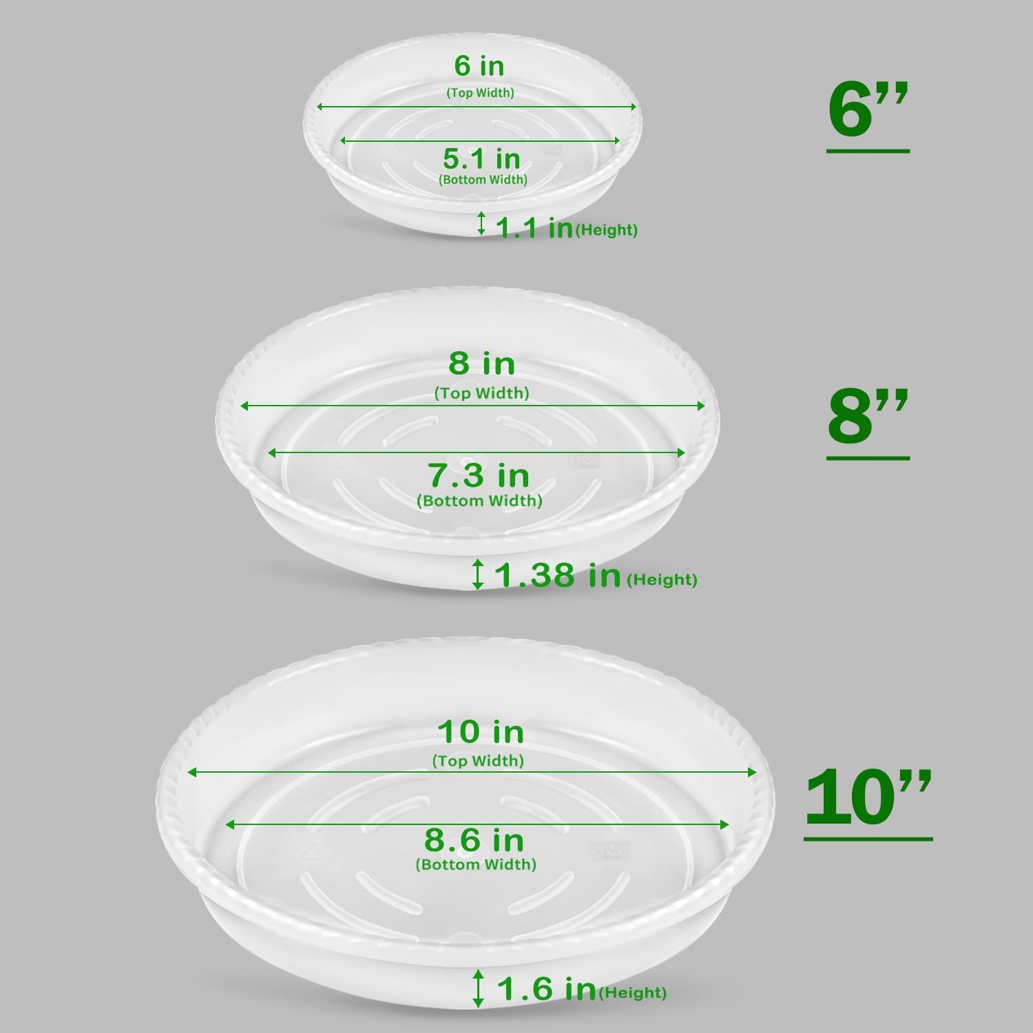 9 Pack Plant Saucers (6inch /8inch /10inch), Heavy Sturdy Plant Trays Pot Tray for Indoor Clear Plastic Flower Pot Saucers Thicker Plant Water Drip Trays for pots- Clear - view 2