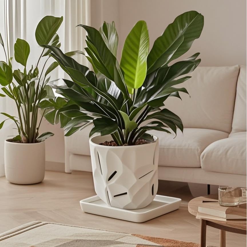Square Ceramic Plant Saucer Tray 10 11 12 Inch White,12.4" OD x10.8 ID x1.4 Deep| Sturdy Heavy Duty Glazed Planter Drip Flower pots with Catch Basin for Indoor Outdoor Plants(12" White) - view 4