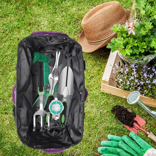 Garden Tool Bag with Interior Exterior Side Pockets, Gardening Tote Bag for Garden Plant Tool Set Store Content Bag, 8 Storage Pockets (Purple) - view 6