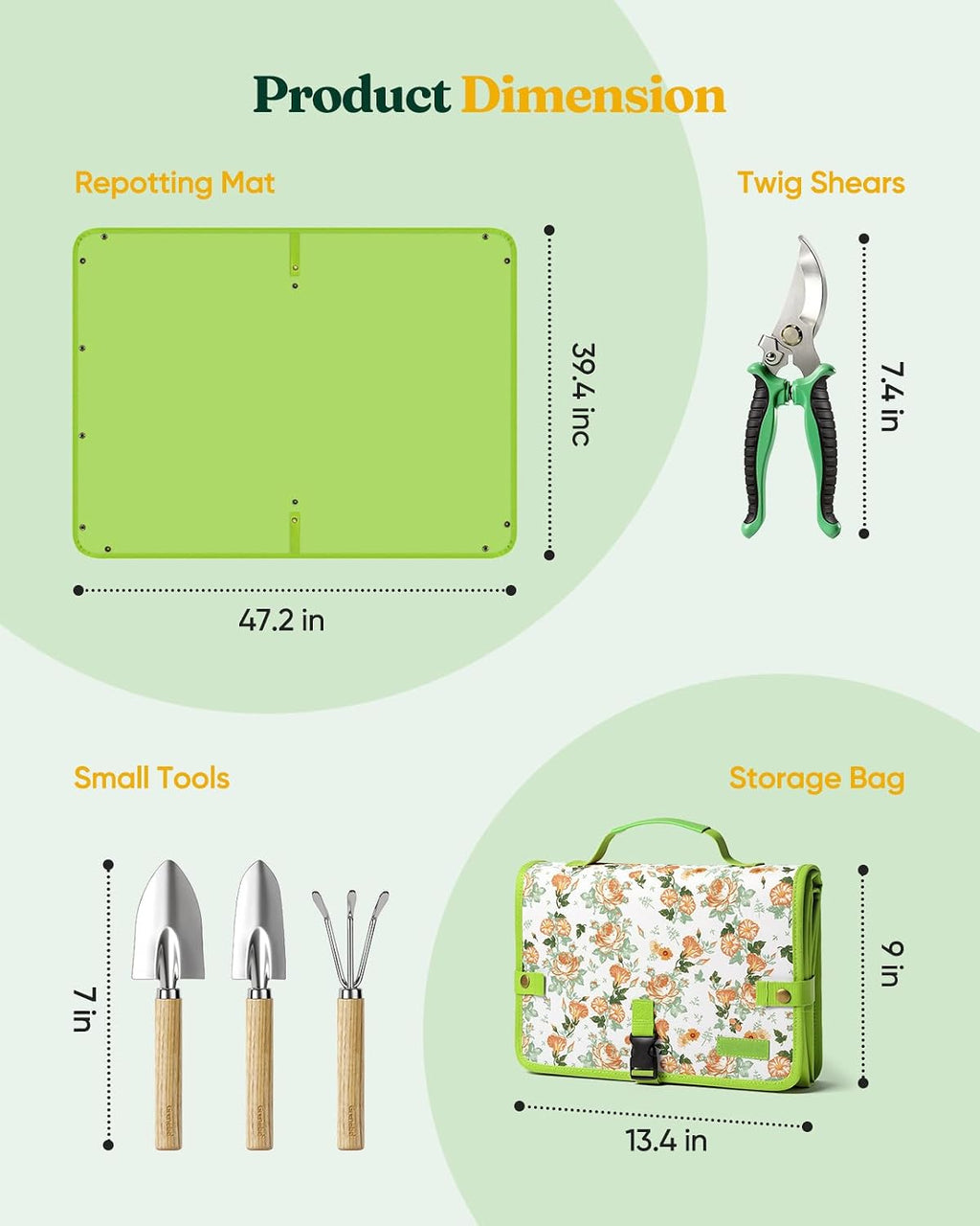 7-Piece Garden Tool Set with Plant Repotting Mat | Stainless Steel Tools, Storage Bag, Indoor Transplanting & Bonsai, Gardening Gifts for Women - view 3