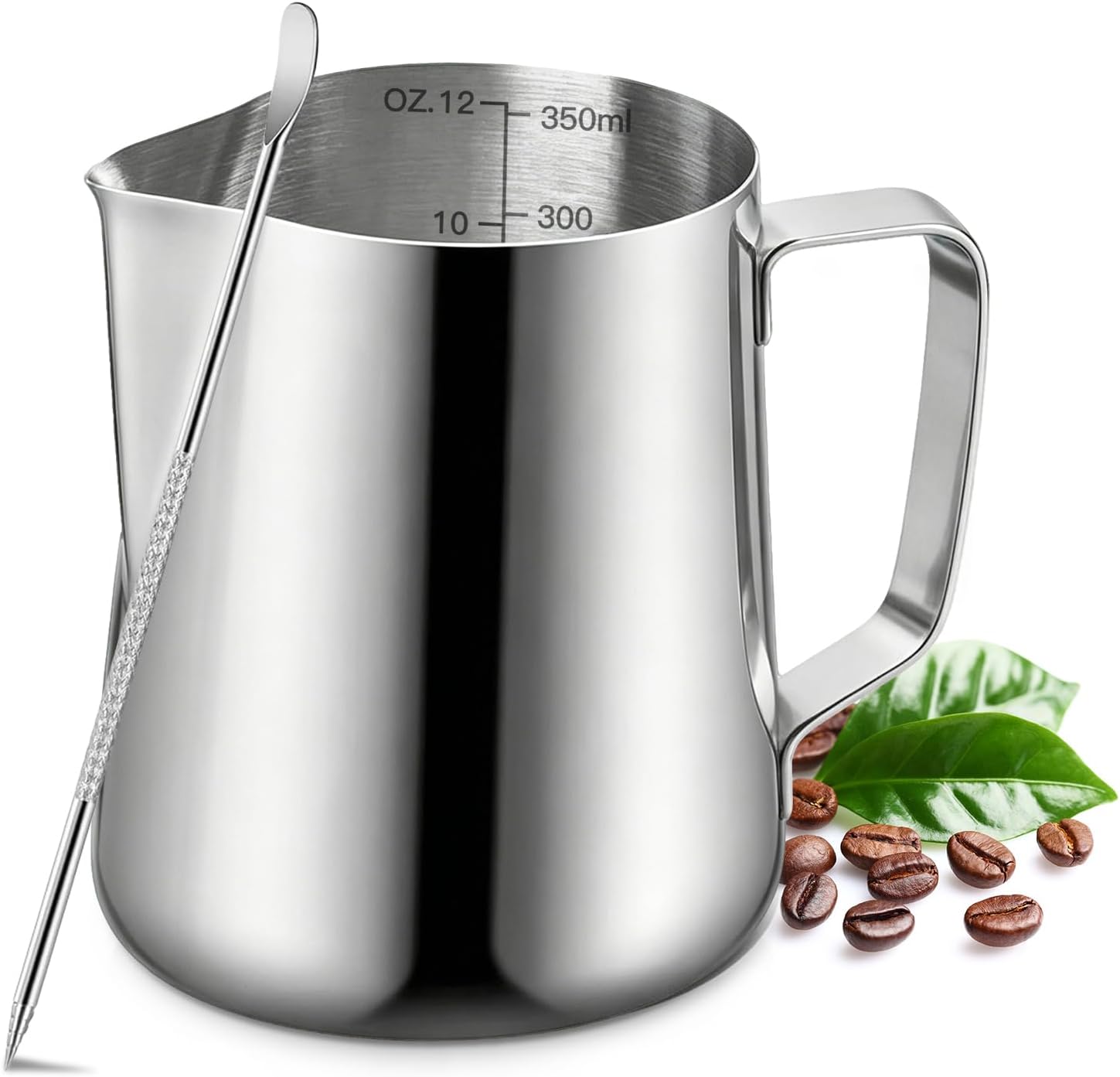 Milk Frothing Pitcher, 600ml (20oz) Milk Frother Cup Stainless Steel Jug Steaming Pitcher, Milk Coffee Cappuccino Latte Art Barista Steam Pitchers Milk Jug Cup with Decorating Pen - view 6
