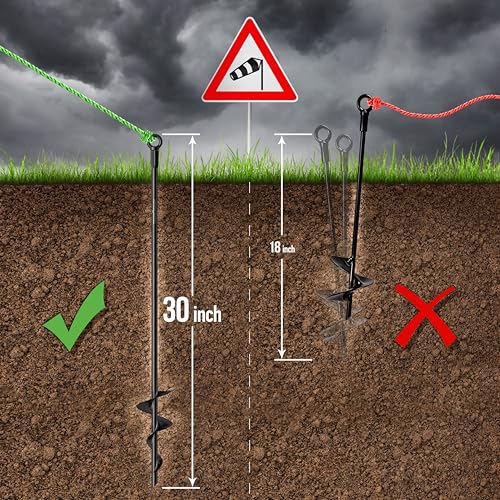 30 inch Ground Anchors Heavy Duty Screw in - Kit of 4 Fully Welded Earth Anchors - Long Spiral Tie Down Stakes for Swing Set Shed Trampoline Canopy Tree Tent - High Wind Anchor - Sand Auger Stake - view 2