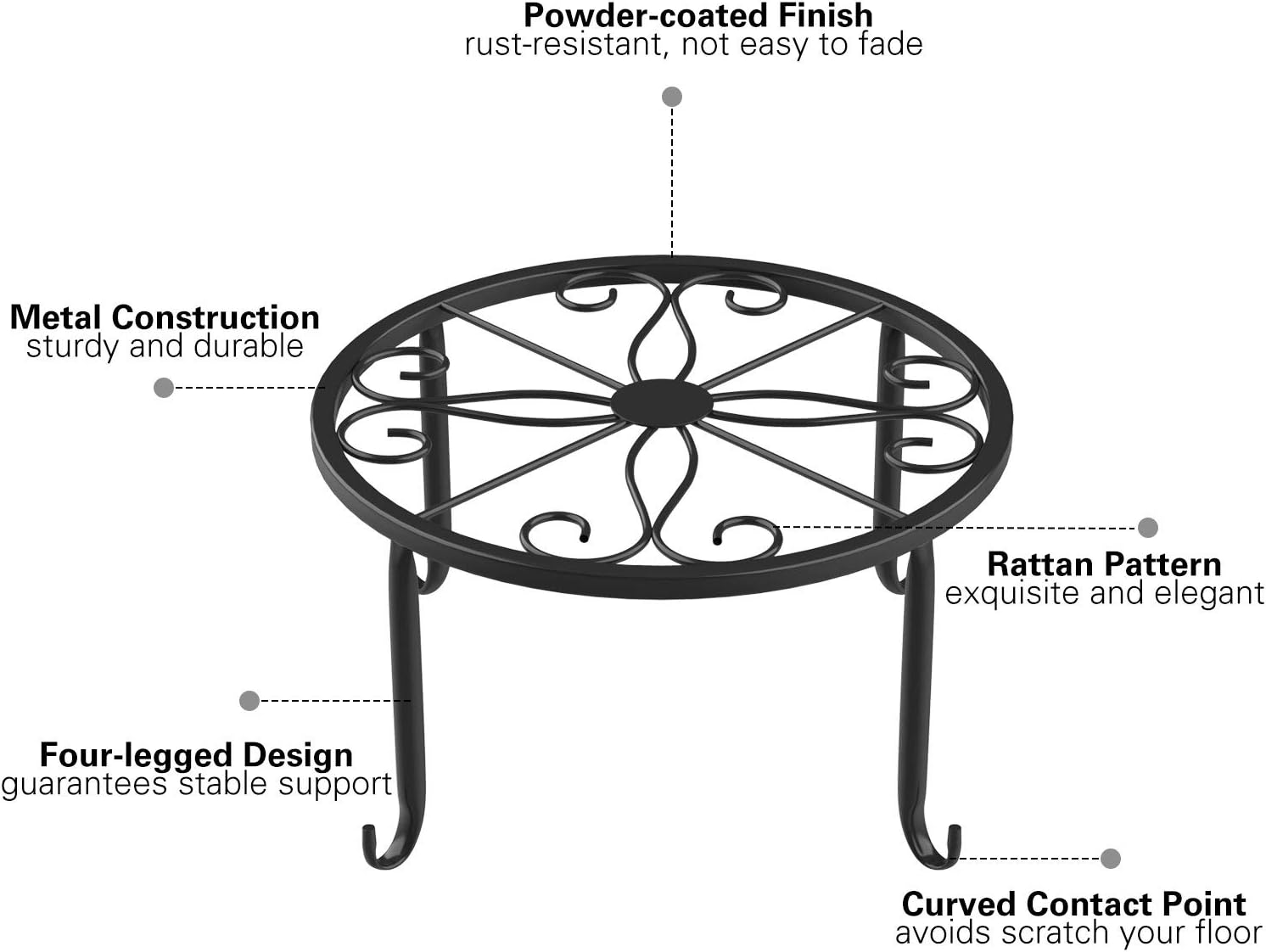 3 Pack Potted Plant Stand | Rustproof Round Flowerpot Plant Holder Container Durable Metal Garden Plant Support for Indoor Outdoor, Black - view 6