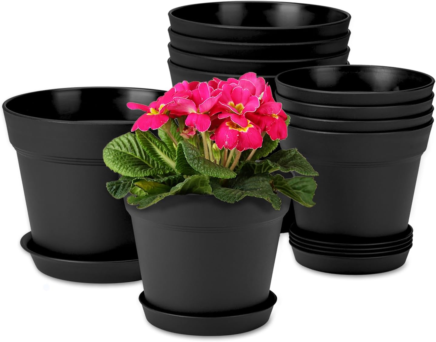 7.5 Inch Plastic Flower Pots with Drainage Holes and Trays (8 Pcs) | Cream white indoor planters suit orchids, snake plants, herbs and succulents for windowsills, balconies, gardens and offices. - view 8