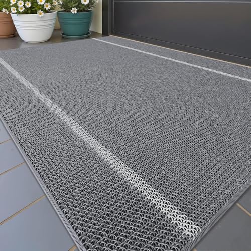 Front Door Mats Durable Doormat for Outside Entry Home Entrance Back Porch Patio Waterproof | Heavy Duty Non-Slip Outdoors Floor Welcome Mats Exterior - 24"x36" Grey